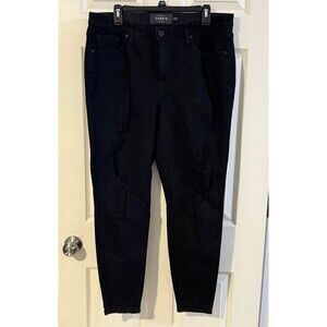Torrid Sky High Skinny High Rise Black Jeans Size 16R Destroyed Ripped Pants
